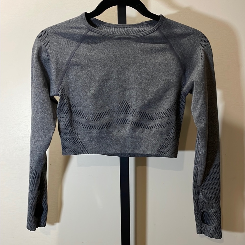 Gray Cropped Fitted Workout Top